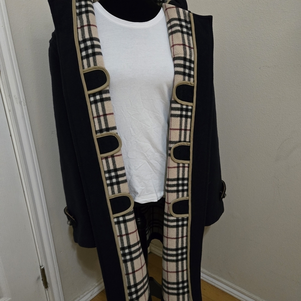 Womens Burberry Over Sized Navy Blue Wool Duffle Coat Sz M - Picture 7 of 12